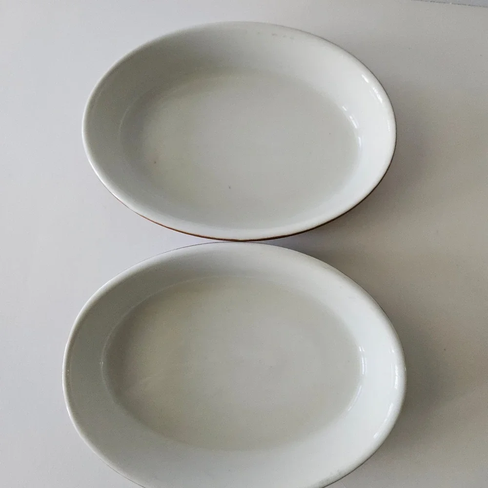 Hall China 570 3/4 Oval Brown Dishes - Set of 2 - USA 6 1/8in Porcelain